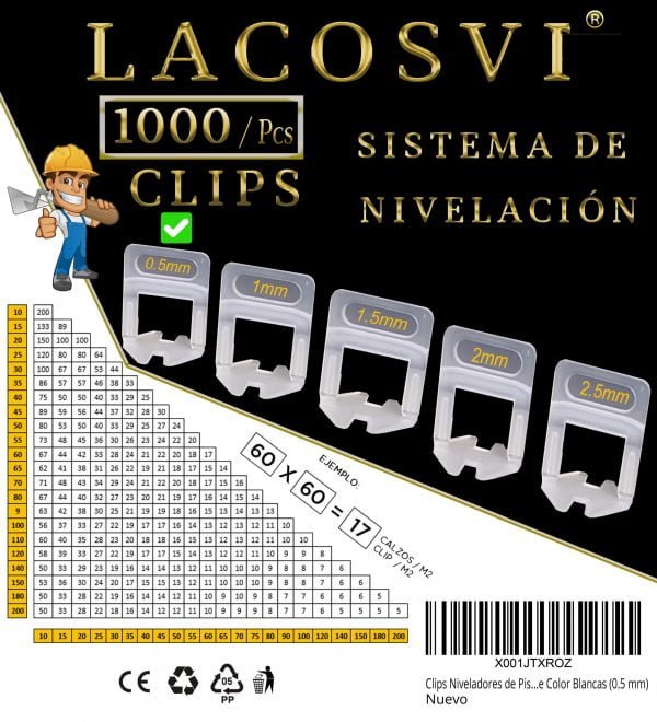 LACOSVI Sistema de Nivelación de Juntas 0.5mm Clips - Calzos