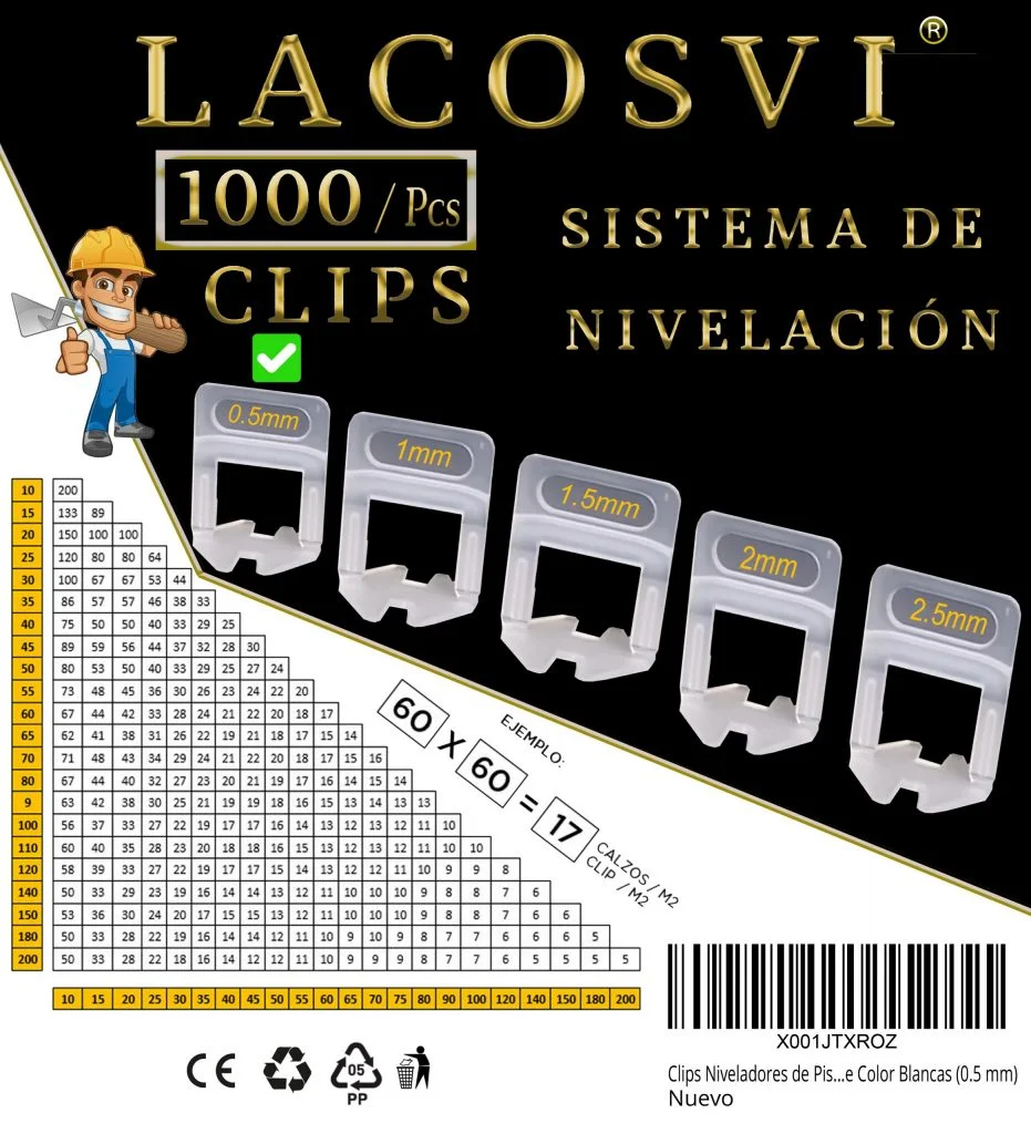 LACOSVI Sistema de Nivelación de Juntas 0.5mm Clips - Calzos