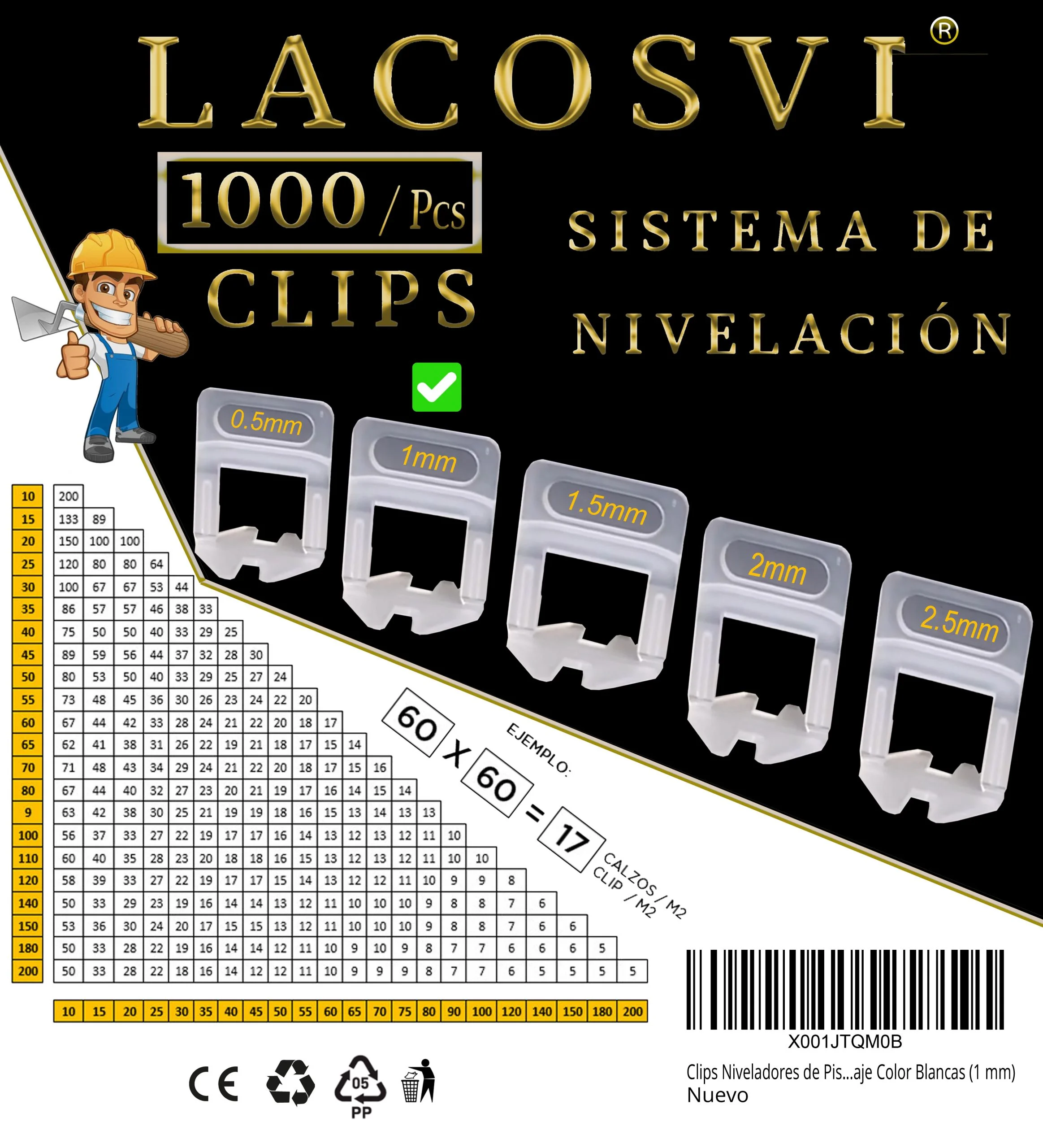LACOSVI Sistema de Nivelación de Juntas 1mm Clips – Calzos
