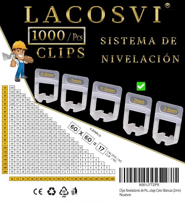 LACOSVI Sistema de Nivelación de Juntas 2mm Clips – Calzos